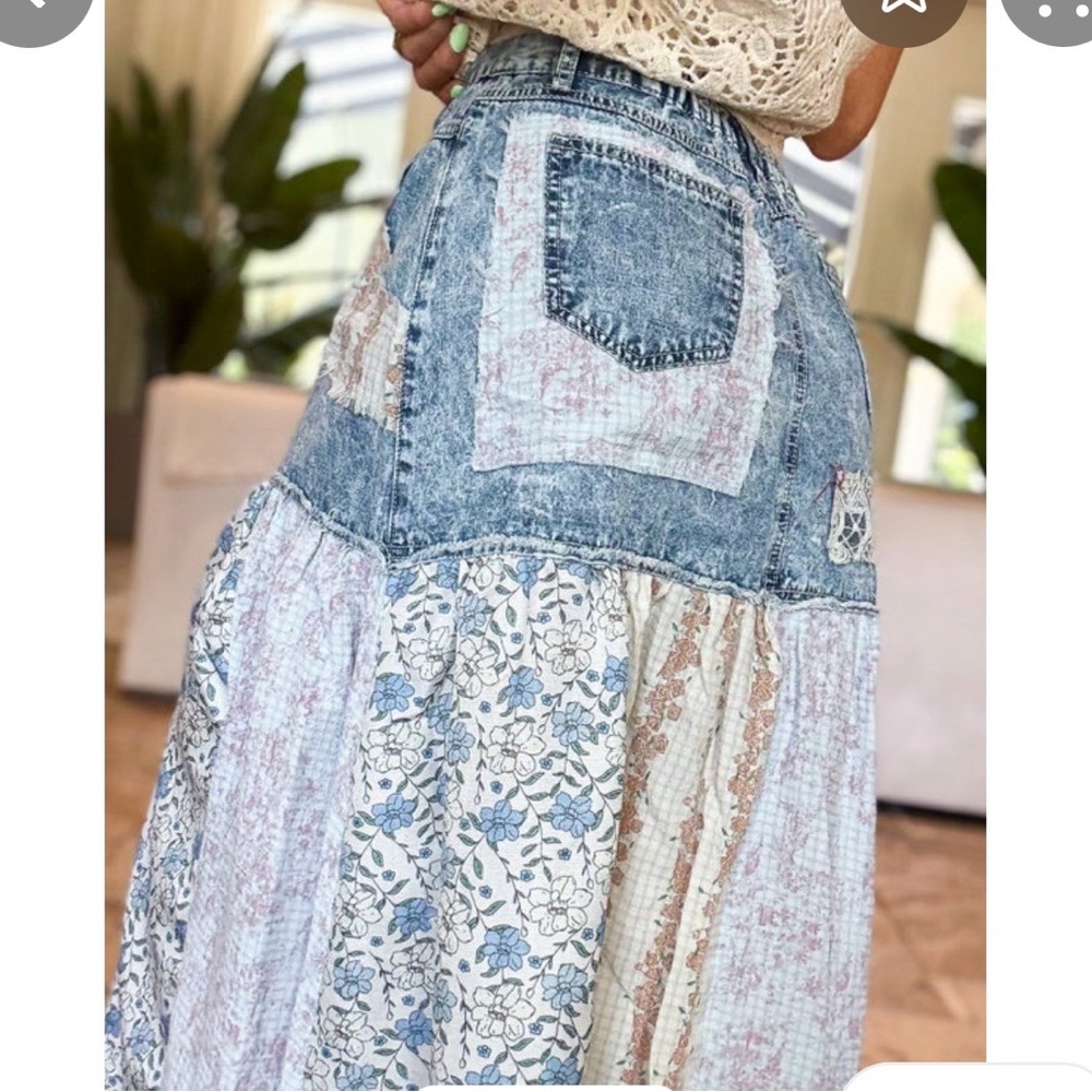 POL Blue Denim and White Lace Maxi Skirt - Picture 3 of 3